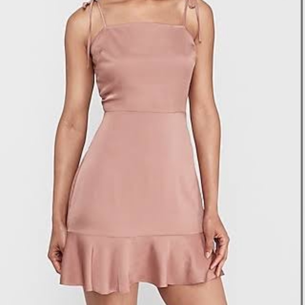 Express Woman Tie Shoulder Ruffle Hem Fit And Flare Dress